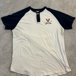 Russell L Men’s UVA University of Virginia Athletic White Navy Blue Raglan Tee